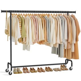   SONGMICS HSR176B01 gurulós ruhaállvány acél matt fekete bővíthető