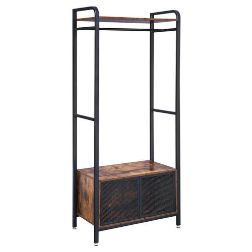 VASAGLE Industrial Nyitott Ruhásszekrény Tárolószekrénnyel Rusztikus Barna-Fekete