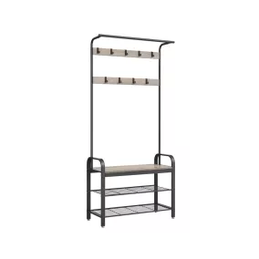  VASAGLE DAINTREE Ipari Stílusú Előszobai Állvány Paddal és Cipőtartóval Szürke-Fekete