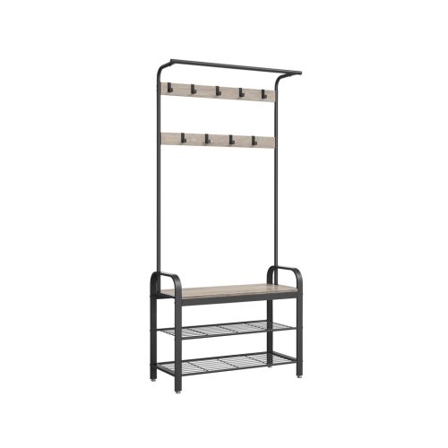 VASAGLE DAINTREE Ipari Stílusú Előszobai Állvány Paddal és Cipőtartóval Szürke-Fekete