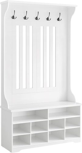 VASAGLE Modern Előszobabútor Cipősszekrénnyel és Fogassal Fehér HSR404T10