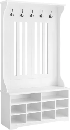 VASAGLE Modern Előszobabútor Cipősszekrénnyel és Fogassal Fehér HSR404T10