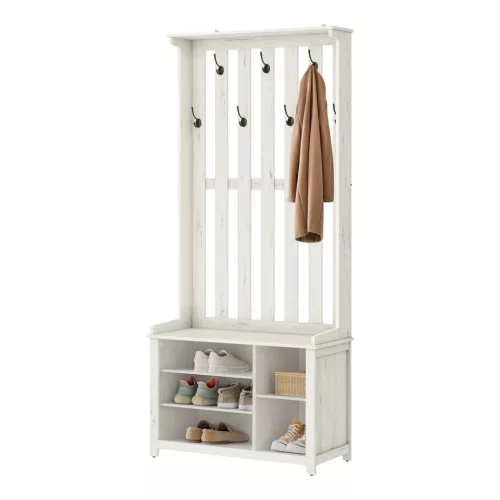 VASAGLE HSR414WJ02 előszobafal padkával és cipőtárolóval rusztikus fehér