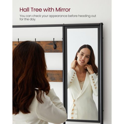 VASAGLE Ipari Stílusú Előszobafal Tükörrel Vintage Barna-Fekete