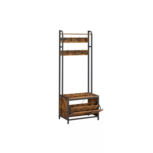 VASAGLE Ipari Stílusú Előszobafal Cipőtárolóval és Paddal Rusztikus Barna-Fekete