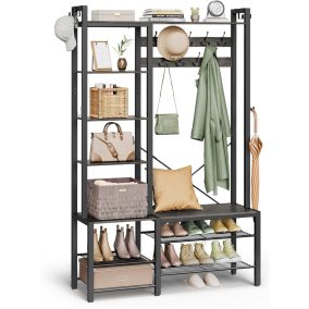   VASAGLE 4-az-1-ben Előszobai Állvány Paddal Kőszürke-Fekete