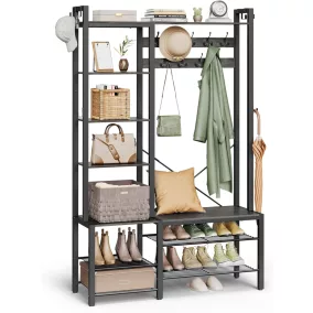   VASAGLE 4-az-1-ben Előszobai Állvány Paddal Kőszürke-Fekete