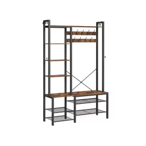   VASAGLE Előszoba Fogas Paddal és Cipőtárolóval vintage barna és tintafekete