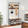 VASAGLE Ipari Stílusú Előszobafal Cipőspolccal és 9 Akasztóval Rusztikus Barna-Fekete