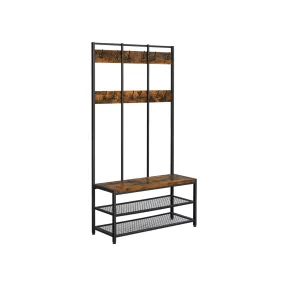   VASAGLE Ipari Stílusú Előszobafal Cipőspaddal Rusztikus Barna-Fekete