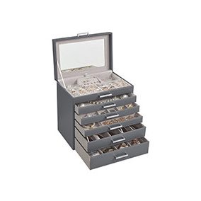   SONGMICS Elegance 6-Szintes Ékszertartó Doboz Szürke Velúr Belsővel