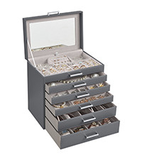 SONGMICS Elegance 6-Szintes Ékszertartó Doboz Szürke Velúr Belsővel