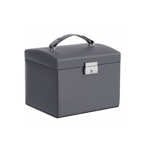 SONGMICS Hordozható Ékszertartó Doboz Szürke Műbőr Tükörrel és Zárral