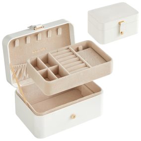 SONGMICS utazó ékszertartó doboz 2 szintes felhőfehér