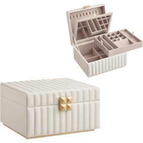   SONGMICS ANAH Kétrétegű Tükrös Ékszertartó Doboz Fehér PU Bőr Borítással