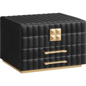   SONGMICS ANAH Luxus Ékszertartó Doboz Tükörrel Fekete PU Bőr Kivitelben