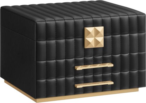 SONGMICS ANAH Luxus Ékszertartó Doboz Tükörrel Fekete PU Bőr Kivitelben