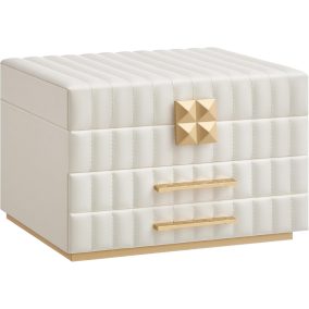   SONGMICS ANAH Luxus Ékszertartó Doboz Tükörrel Fehér PU Bőr Felülettel