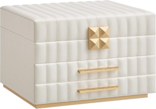 SONGMICS ANAH Luxus Ékszertartó Doboz Tükörrel Fehér PU Bőr Felülettel