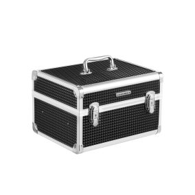   SONGMICS Professzionális Zárható Sminkdoboz Fekete Alumínium Szegéllyel