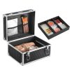 SONGMICS Professzionális Zárható Sminkdoboz Fekete Alumínium Szegéllyel