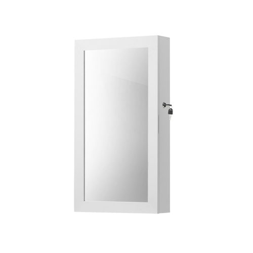 SONGMICS Fehér Tükrös Zárható Ékszertartó Szekrény Falra Szerelhető