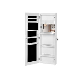   SONGMICS Extra Széles Tükrös Ékszertároló Szekrény Fehér Zárható