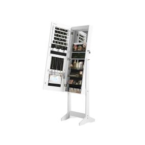   SONGMICS LED Ékszertartó Tükrös Szekrény Állítható Világítással Fehér