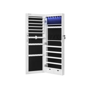 SONGMICS LED Ékszertároló Tükrös Szekrény Fehér