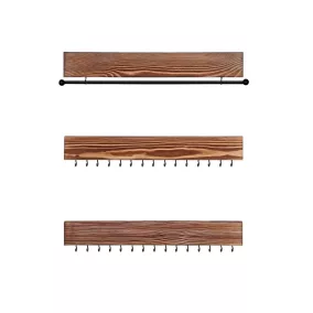   SONGMICS Rusztikus Barna Fali Ékszertartó Szett Karkötőrúddal és 30 Akasztóval