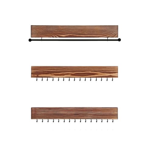 SONGMICS Rusztikus Barna Fali Ékszertartó Szett Karkötőrúddal és 30 Akasztóval