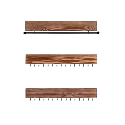 SONGMICS Rusztikus Barna Fali Ékszertartó Szett Karkötőrúddal és 30 Akasztóval