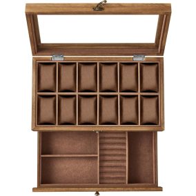   SONGMICS Prémium Óratartó Doboz 12 Rekesszel Diófa Kivitelben