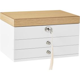   SONGMICS Elegáns 3-Szintes Ékszertartó Doboz Tükörrel Fehér-Fa