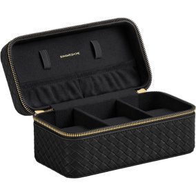   SONGMICS RONNE Luxus Óratartó Utazótok 3 Órához Fekete PU Bőr Kivitelben