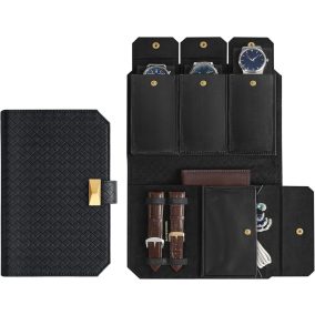   SONGMICS HOME RONNE Prémium Óratartó Tok Fekete PU Bőr 3 Órához