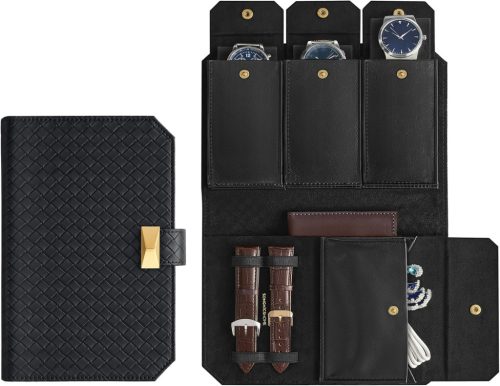 SONGMICS HOME RONNE Prémium Óratartó Tok Fekete PU Bőr 3 Órához