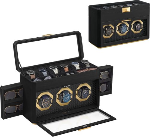 SONGMICS RONNE Prémium Óratartó Doboz 9 Órához Üvegablakkal Fekete