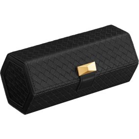   SONGMICS HOME Hexagon Óratartó Tok Fekete PU Bőr Utazótáska 3 Órához