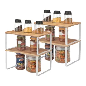   SONGMICS KCS010N01 Konyhai Tároló Polcok 4 db-os Szett Fém és Bambusz Fehér és Natúr