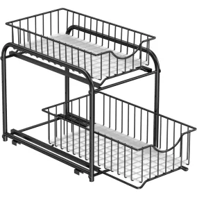   SONGMICS 2-szintes Mosogató Alatti Tárolórendszer Kihúzható Kosarakkal Fekete