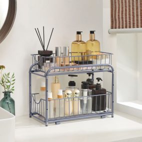   SONGMICS Kihúzható Konyhai Szervező Állvány Ezüst 2-Szintes Acél