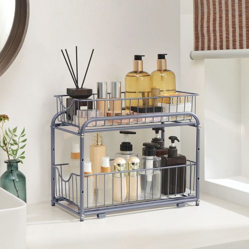 SONGMICS Kihúzható Konyhai Szervező Állvány Ezüst 2-Szintes Acél