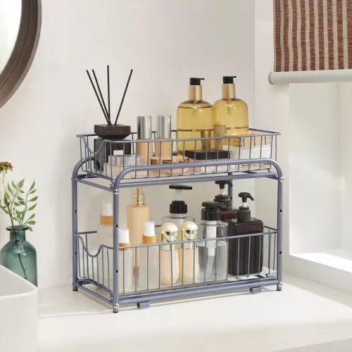 SONGMICS Kihúzható Konyhai Szervező Állvány Ezüst 2-Szintes Acél