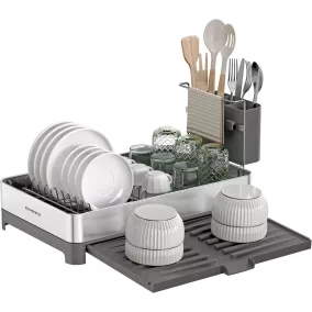   SONGMICS Bővíthető Rozsdamentes Acél Edényszárító Állvány Evőeszköztartóval