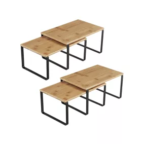   SONGMICS Konyhai Szervező Polcok 4 db-os Készlet Fém és Bambusz Fekete és Natúr