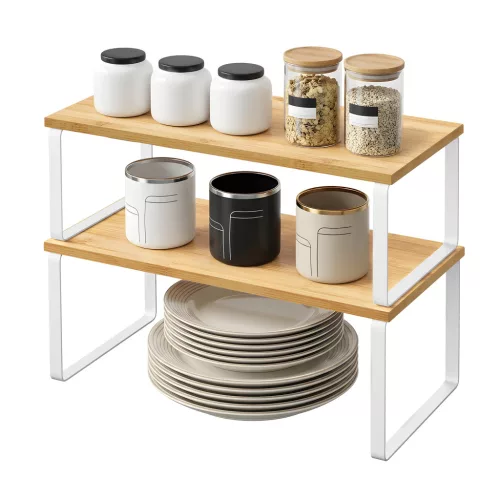 SONGMICS 2 darabos állítható konyhai polc szett fém és műfa anyagból felhőfehér és természetes bézs színben