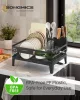 SONGMICS edényszárító állvány csepegtetőtálcával 360° forgatható kifolyóval acél fekete 31 x 42 x 18,5 cm