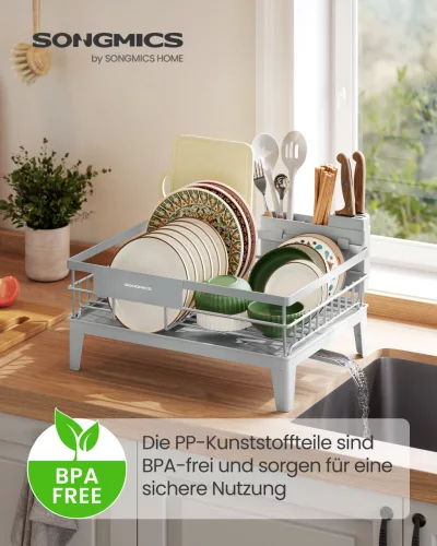 SONGMICS edényszárító állvány acél galamb szürke 360° forgatható csőrrel