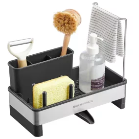   SONGMICS mosogatószivacs tartó rozsdamentes acél tintafekete és ezüst forgatható kifolyóval